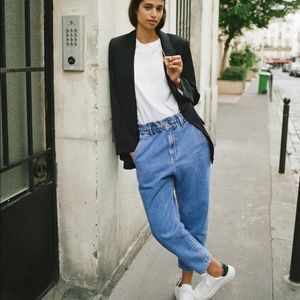 Zara baggy paper bag carrot leg jeans